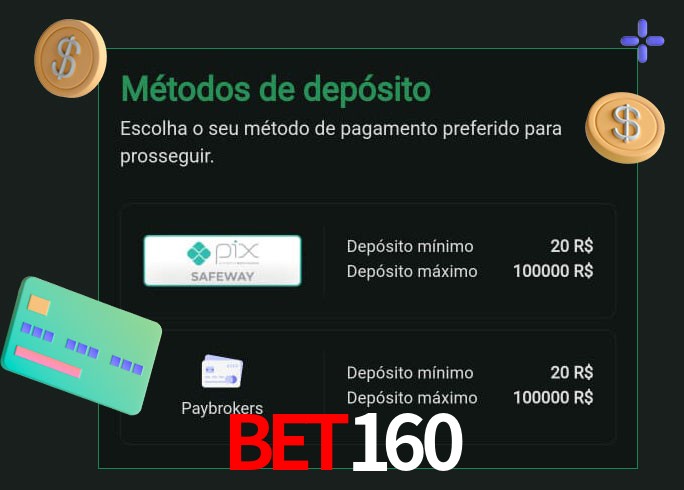 O cassino bet160 oferece uma grande variedade de métodos de pagamento